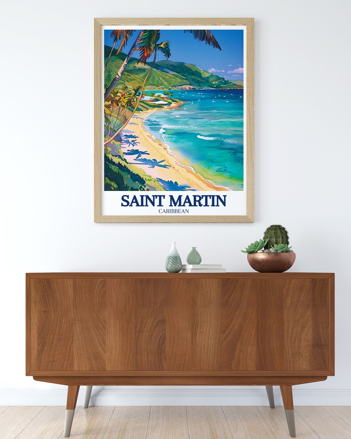 Saint Martin Caribbean Palm Beach Bay Watercolor Tropical Poster - Image 3