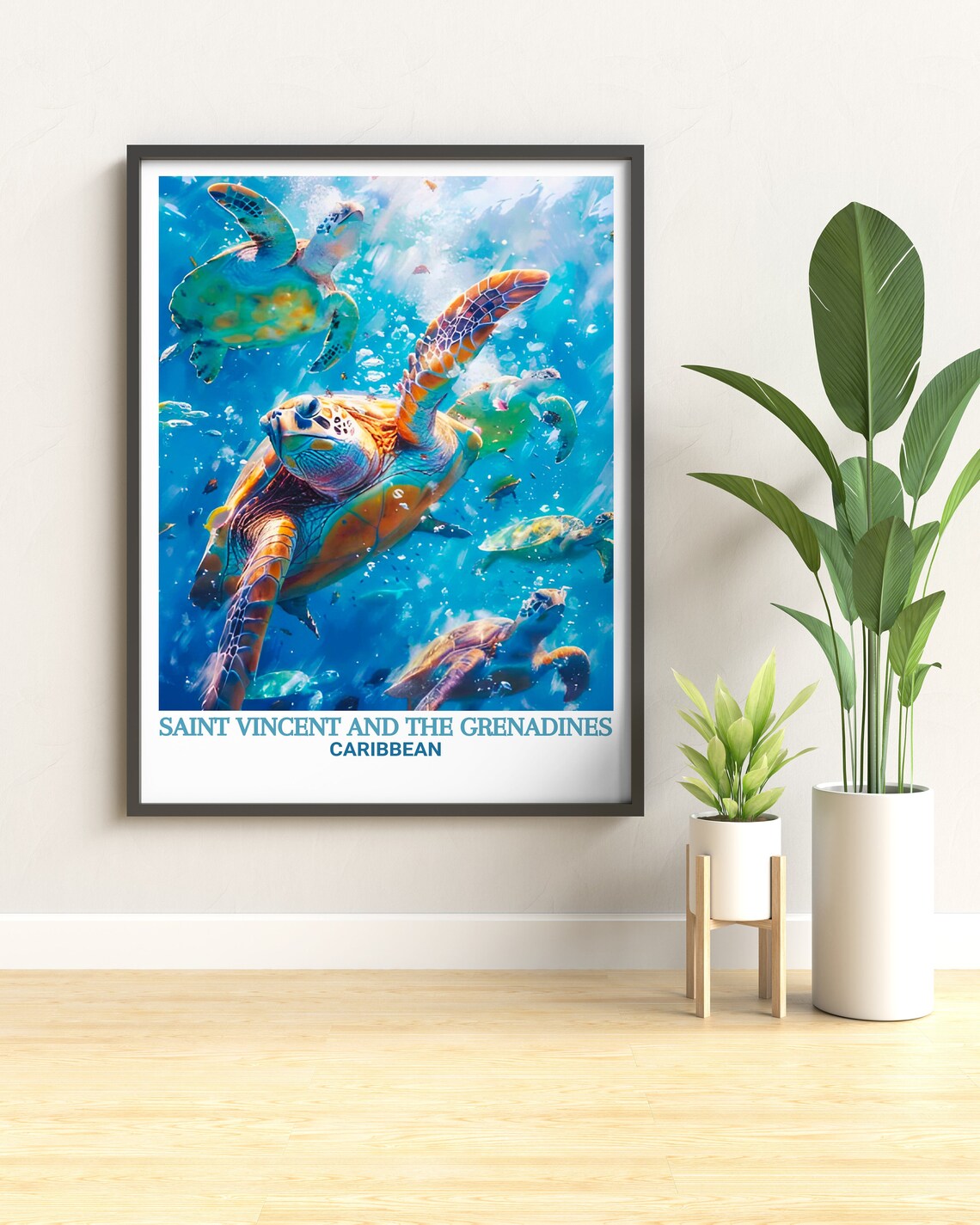 Saint Vincent And The Grenadines Sea Turtles Underwater Travel Poster - Image 3