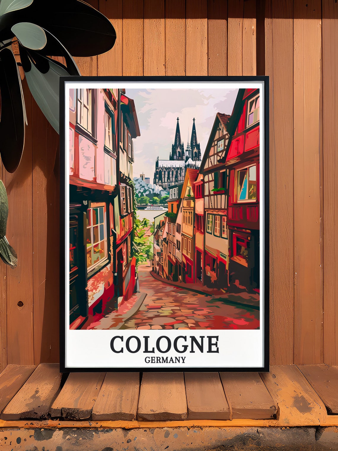 Cologne Germany Old Town Cobblestone Street Cathedral Art Poster - Image 3