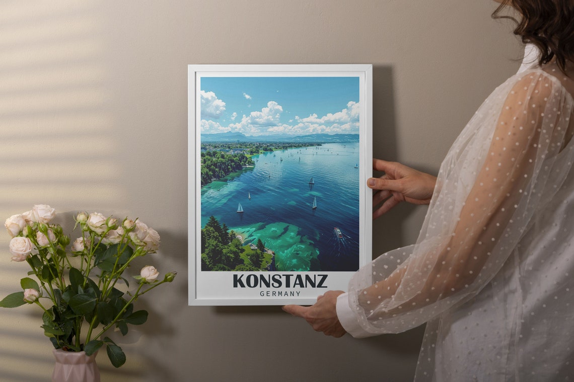 Konstanz Germany Lake Constance Sailboats Aerial View Poster - Image 2