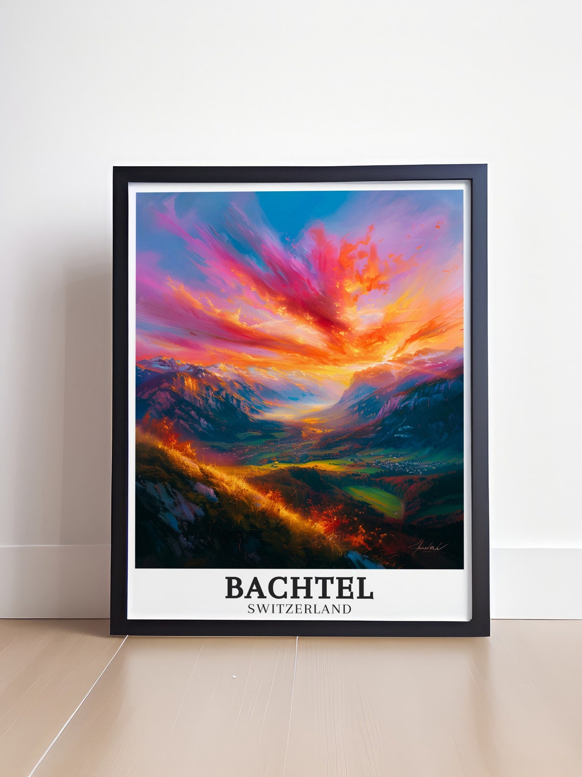 Bachtel Alpine Valley Sunset Pink Sky Switzerland Mountain View Poster - Image 4