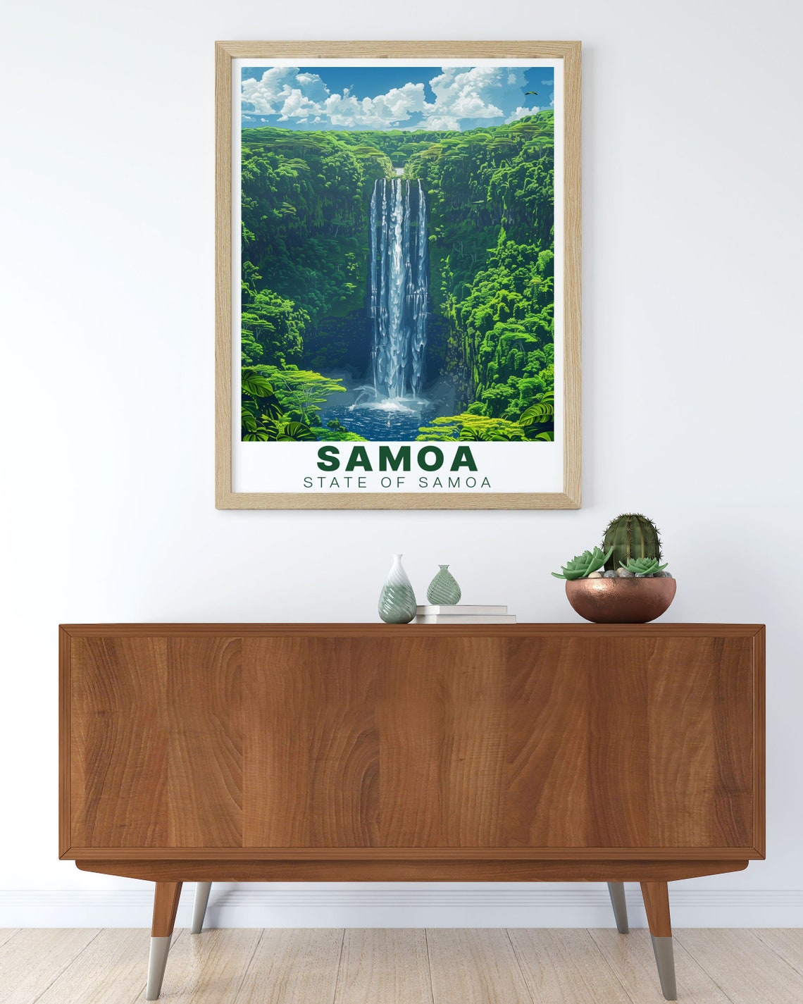 Papapapaitai Falls Tall Twin Cascade Lush Jungle Samoa Nature Poster - Image 3