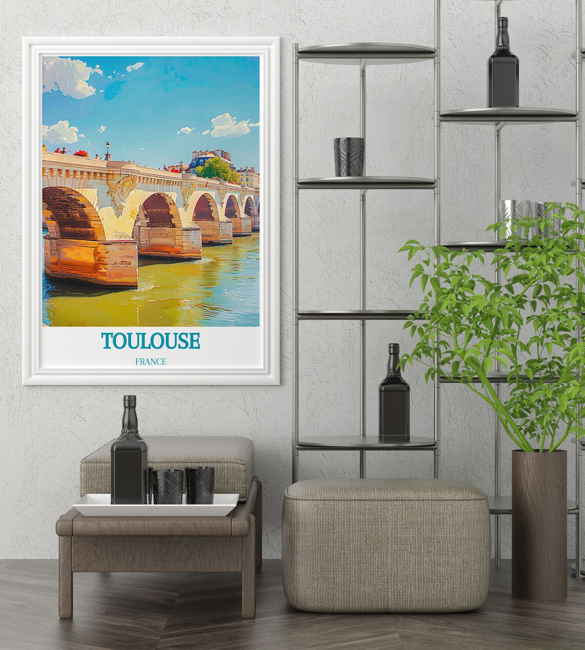 Toulouse France Historic Stone Arch Bridge River Travel Poster - Image 2