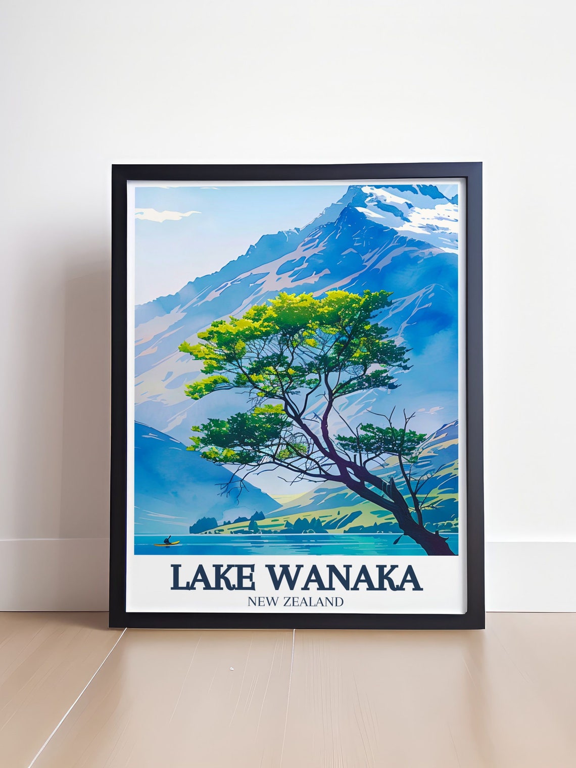 Lake Wanaka New Zealand Alpine Lake Tree With Kayaker Travel Poster - Image 4