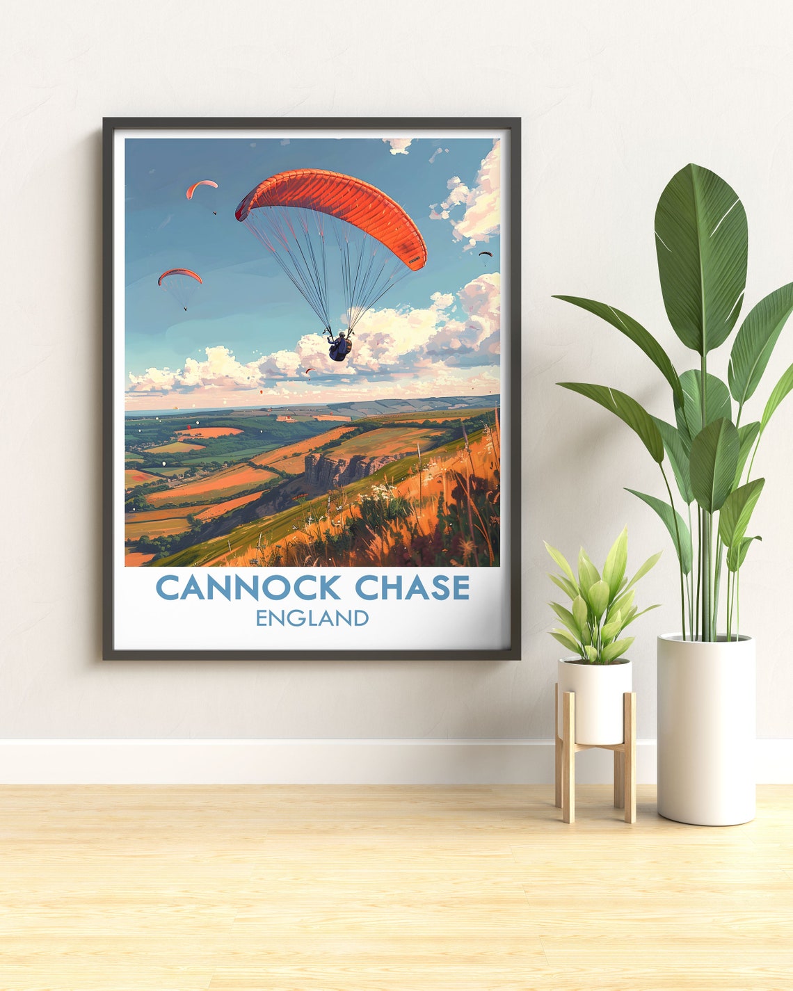 Cannock Chase England Paragliders Over Rolling Hills Travel Poster - Image 2