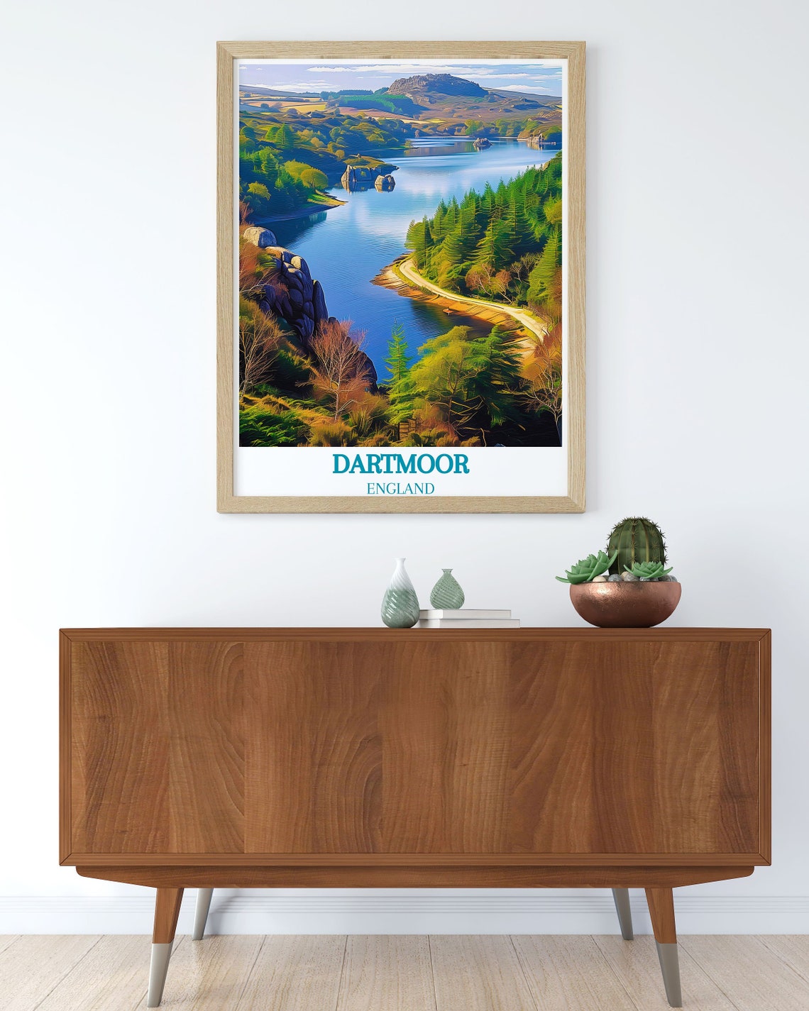 Dartmoor England Serene Reservoir Between Forest And Rocky Tors Poster - Image 2