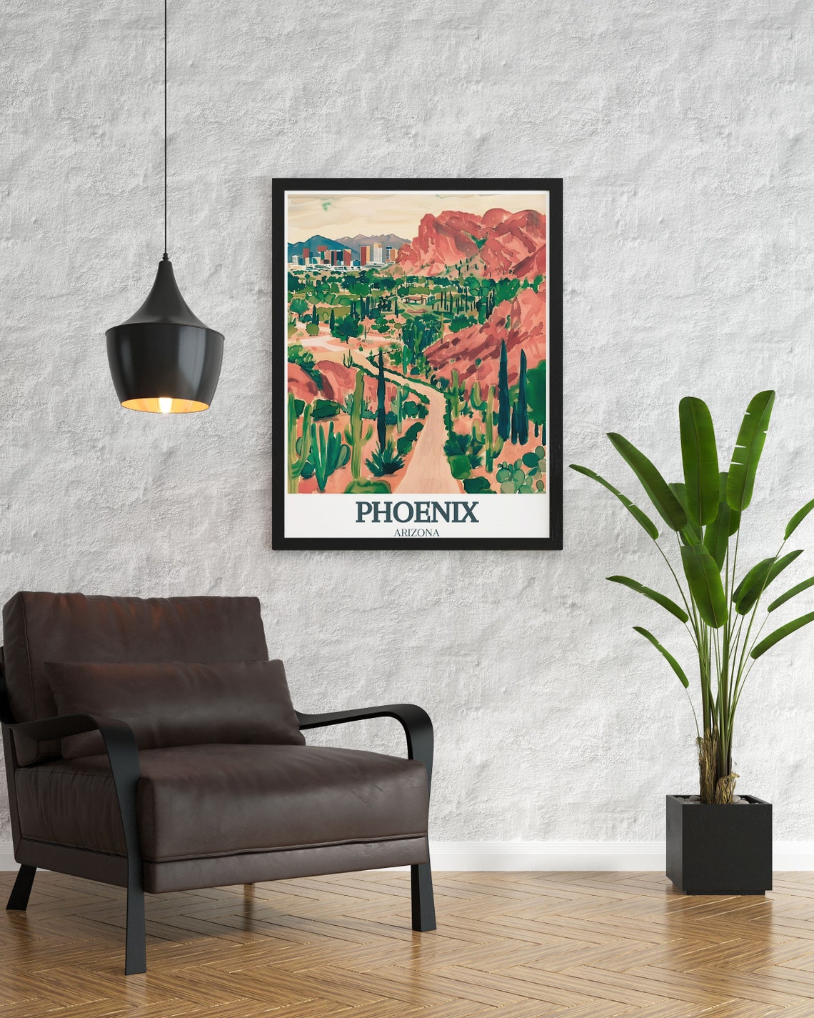 Phoenix Arizona Camelback Mountain Botanical Garden Watercolor Poster - Image 2
