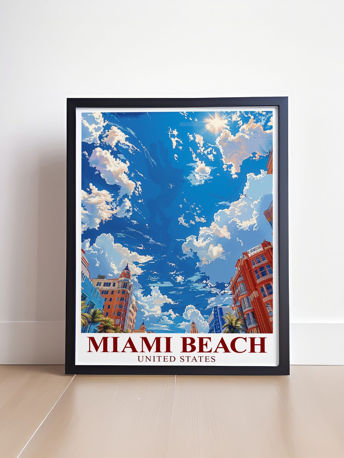 Miami Beach Art Deco Street Scene Under A Bright Blue Sky Poster - Image 4