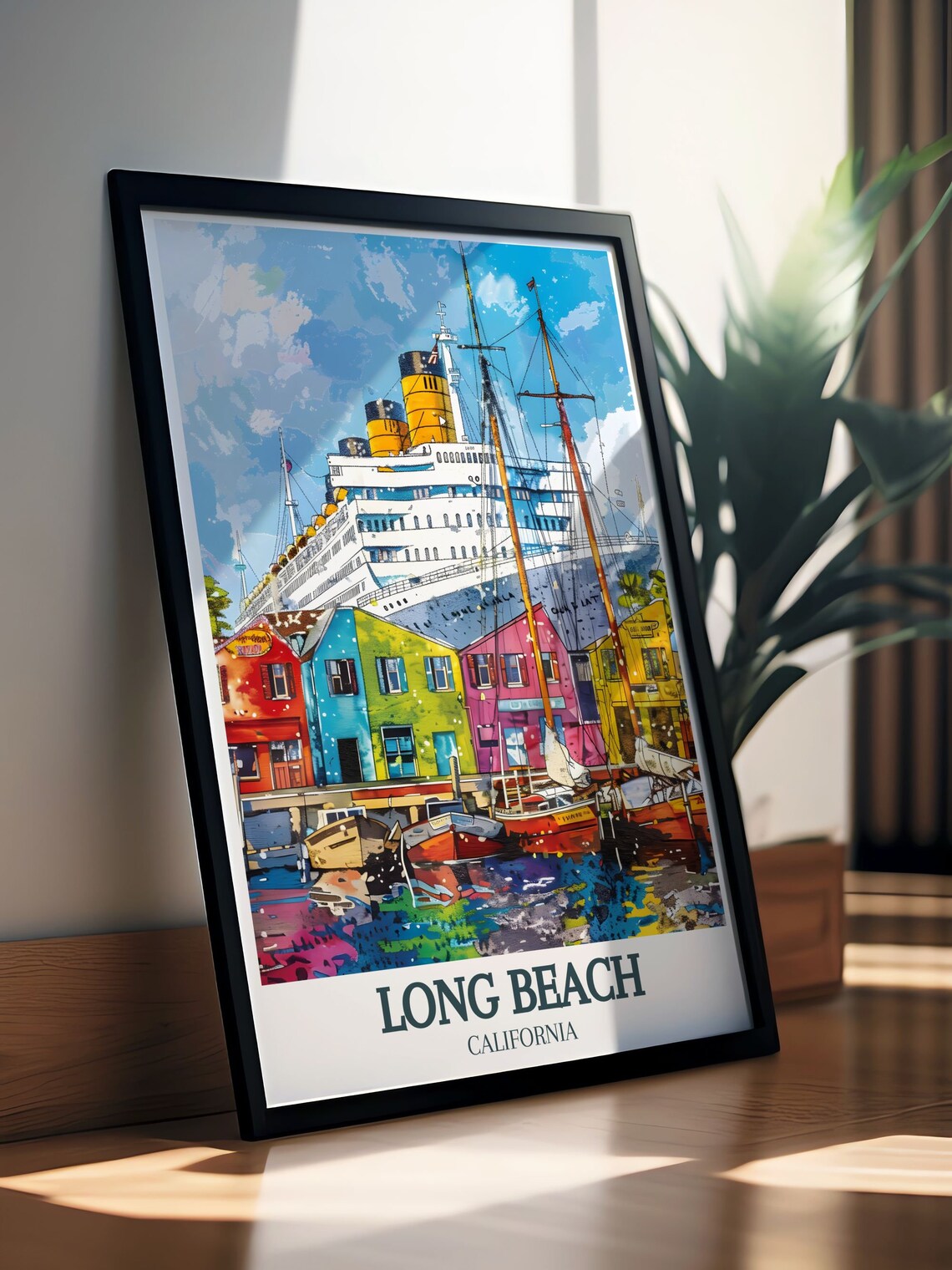 Long Beach Travel Poster Queen Mary Shoreline Village Travel Poster Queen Mary And Shoreline Village Art Print Long Beach Decor - Image 2