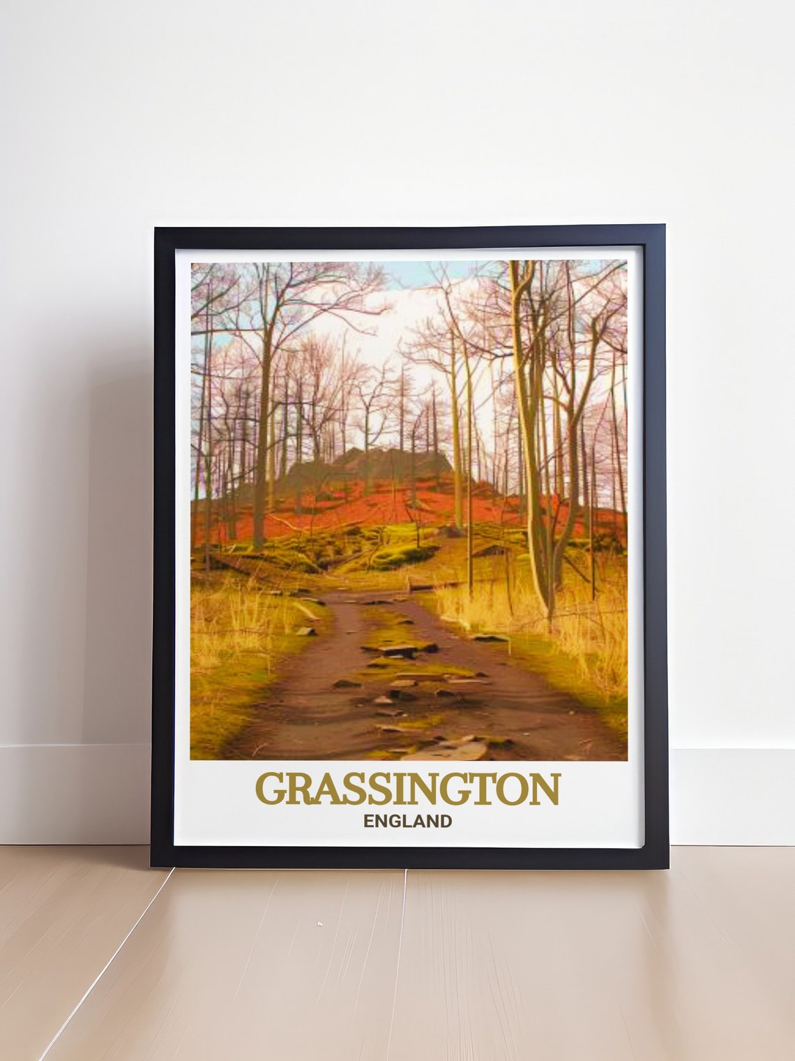 Grassington England Grass Woods Autumn Forest Trail Travel Poster - Image 4