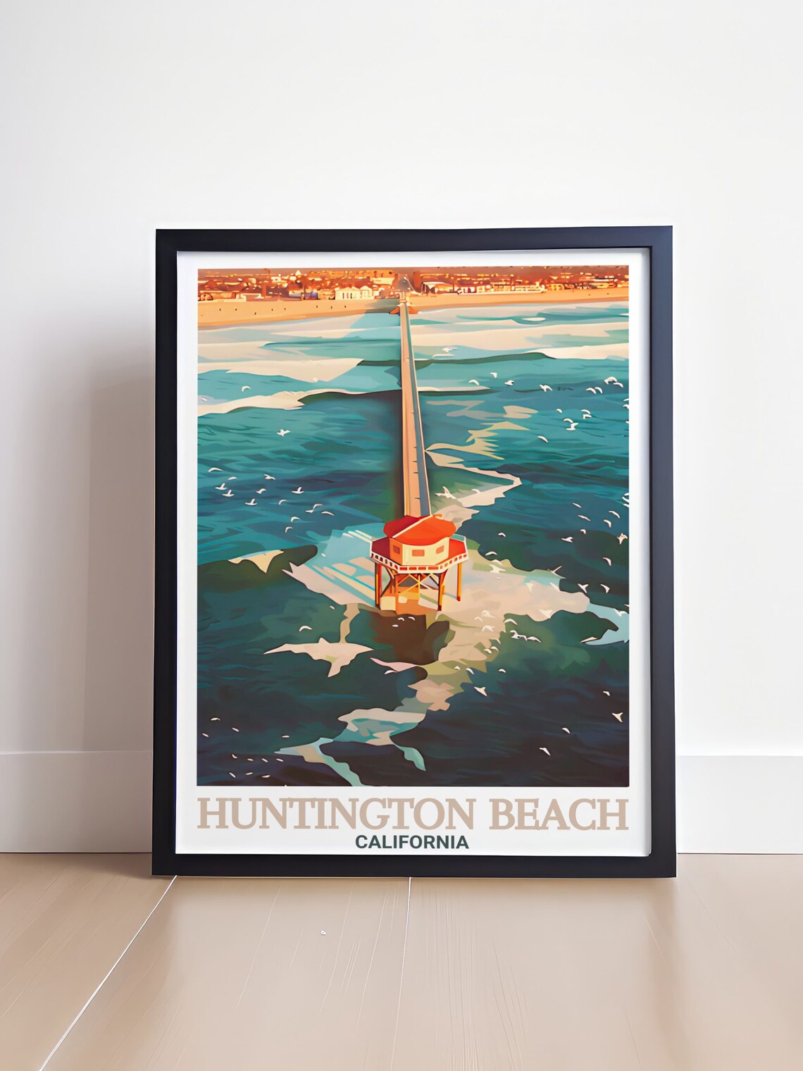 Huntington Beach Pier Aerial View Over Ocean California Poster - Image 4