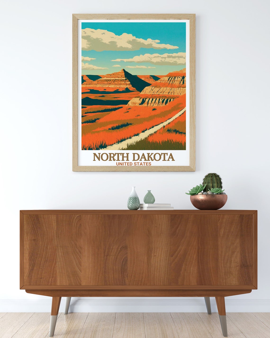 North Dakota Orange Badlands Hiking Trail Prairie Sunset Poster - Image 3