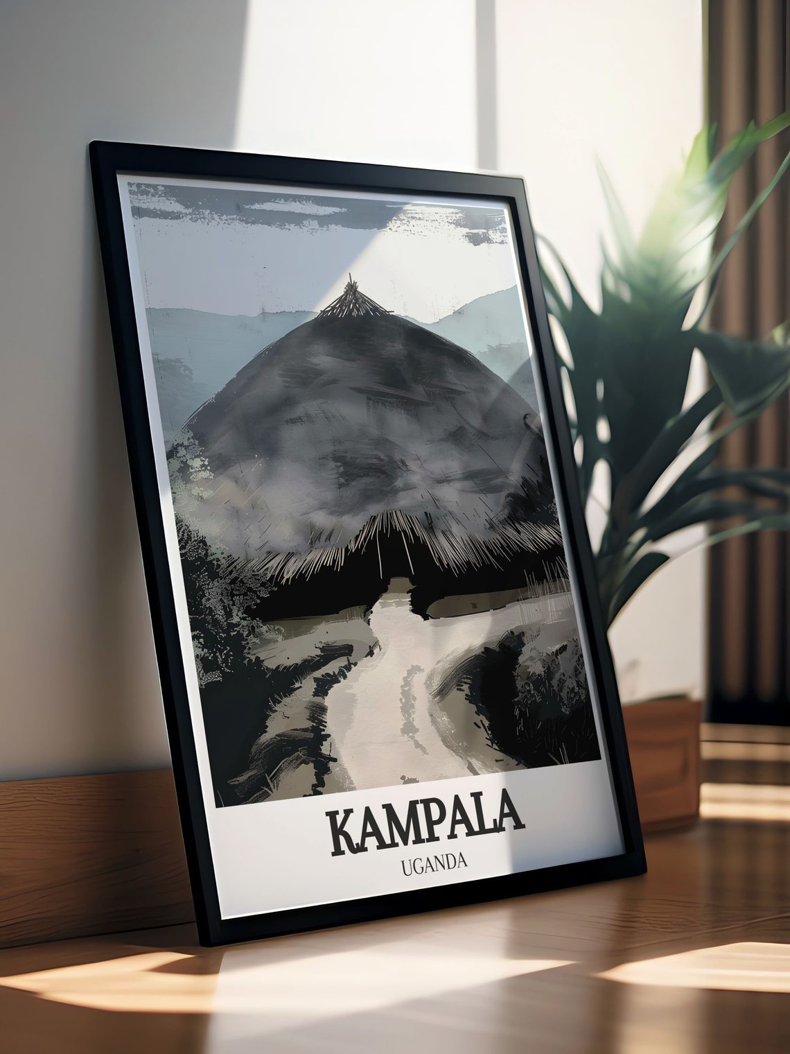 Kampala Traditional Thatched Hut Ink Wash Style Uganda Art Poster - Image 2