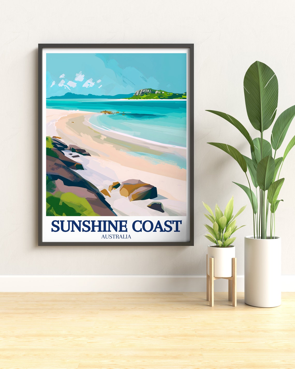 Sunshine Coast Australia Curved Beach Turquoise Water Poster - Image 2