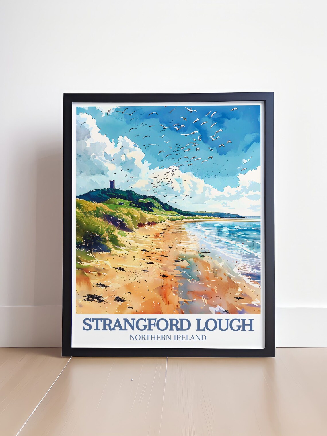 Strangford Lough Northern Ireland Beach Watercolor Birds Travel Poster - Image 4