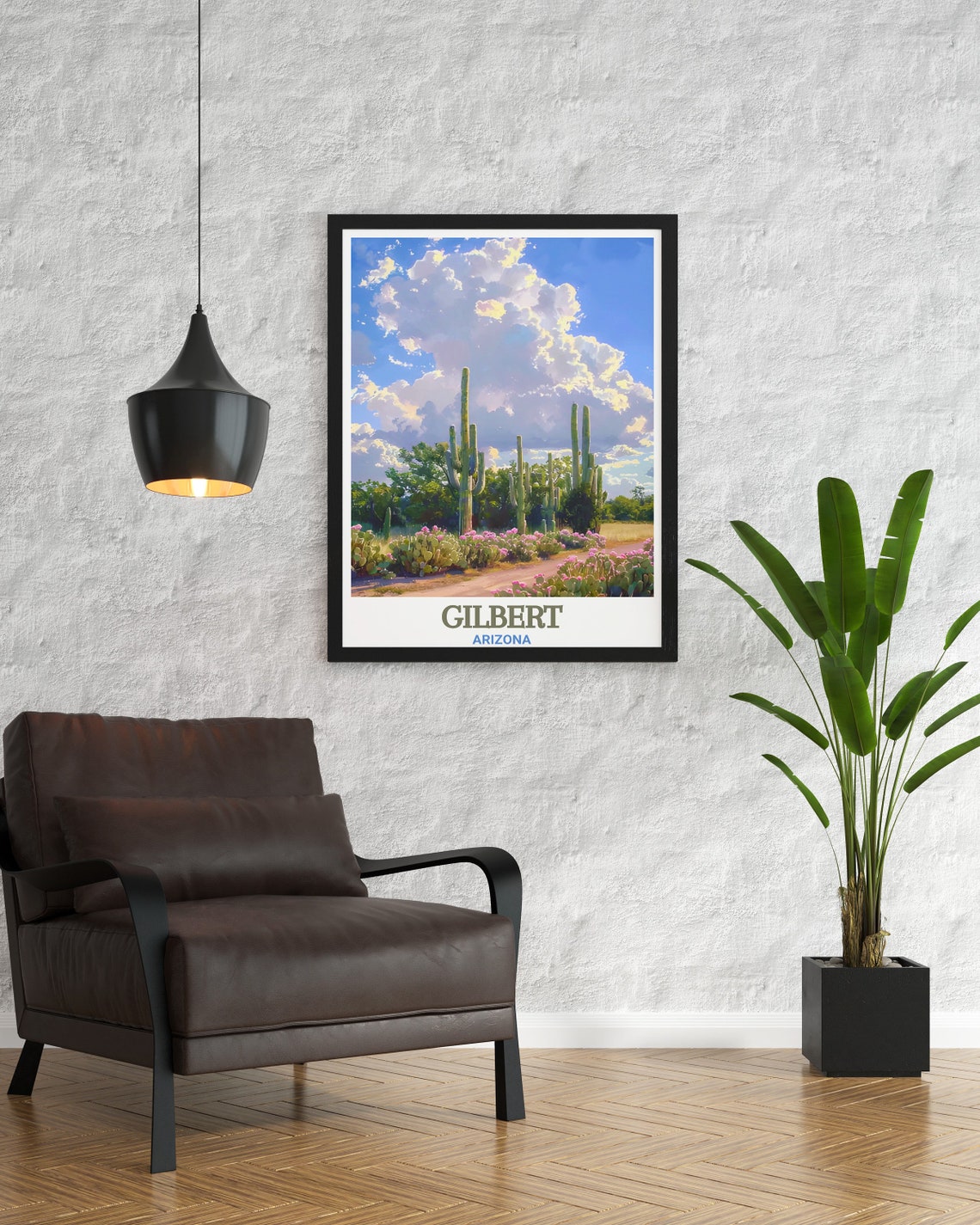 Gilbert Arizona Blooming Saguaro Cactus Desert Sunset Travel Poster - Image 3