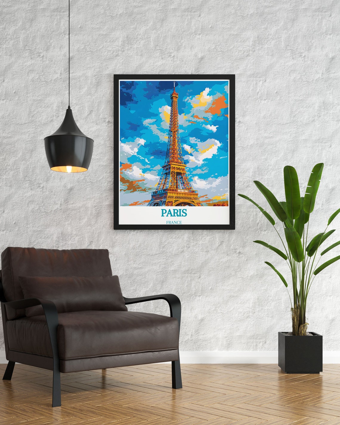 Eiffel Tower Paris Bold Pop Art Blue Sky Landmark Travel Poster Art - Image 3