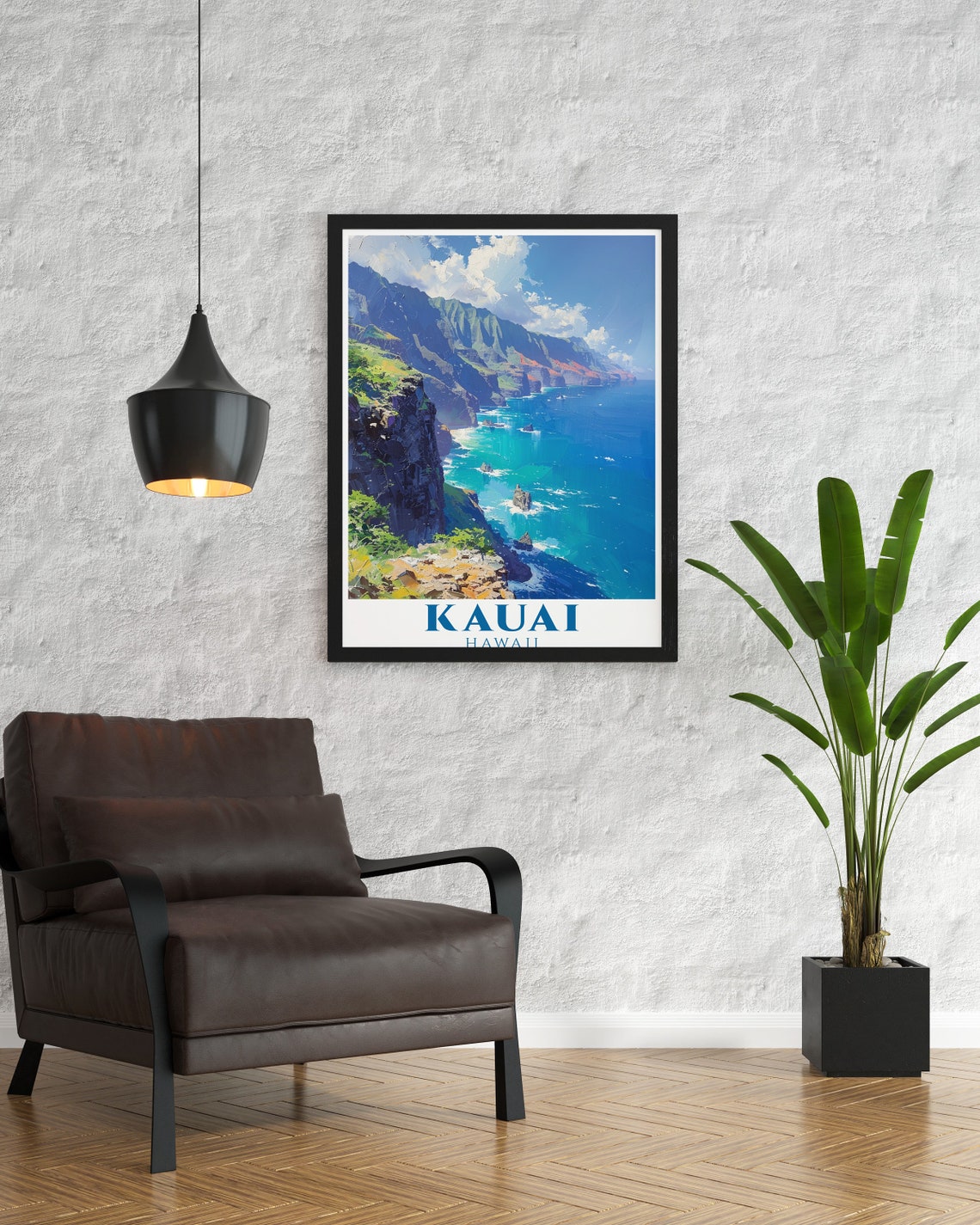 Kauai Hawaii Na Pali Coast Cliffs Impressionistic Ocean Art Poster - Image 2