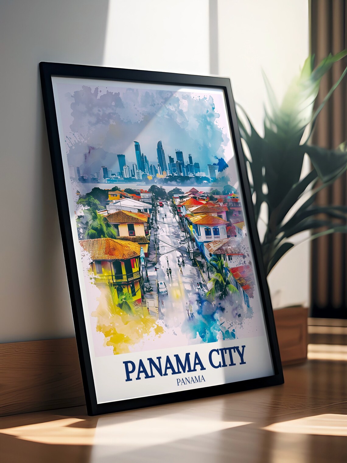 Panama City Panama Casco Viejo Old Town Watercolor Travel Poster - Image 2