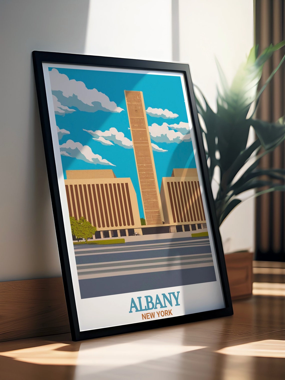 Albany Empire State Plaza Towers Under a Bright Blue Sky Poster - Image 3