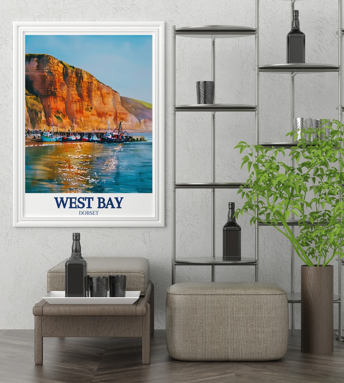 West Bay Dorset Fishing Boats Red Cliffs Seaside Travel Poster - Image 2