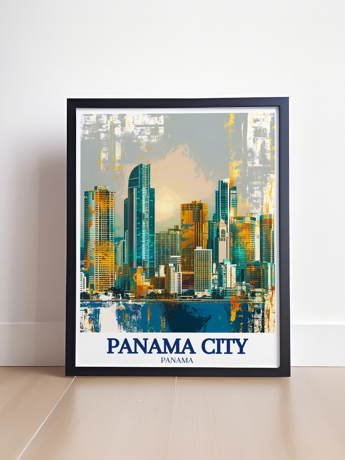 Panama City Panama Modern Skyline Teal Gold Abstract Art Poster - Image 4