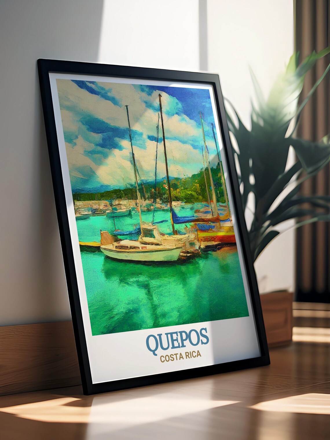 Quepos Costa Rica Sailboat Harbor Tropical Waterfront Travel Poster - Image 3