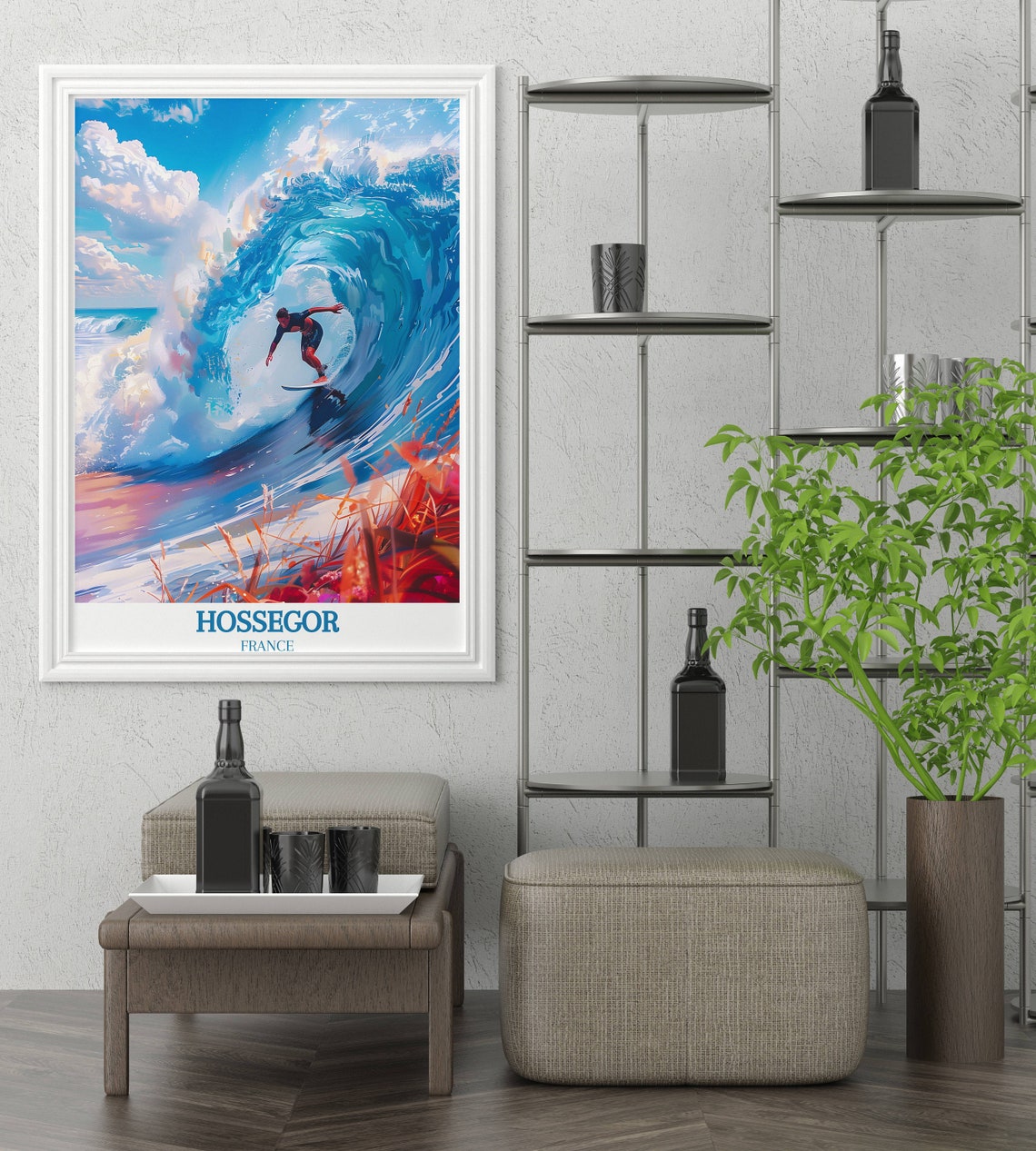 Hossegor France Surfer Riding Big Blue Barrel Wave Surf Poster Art - Image 4