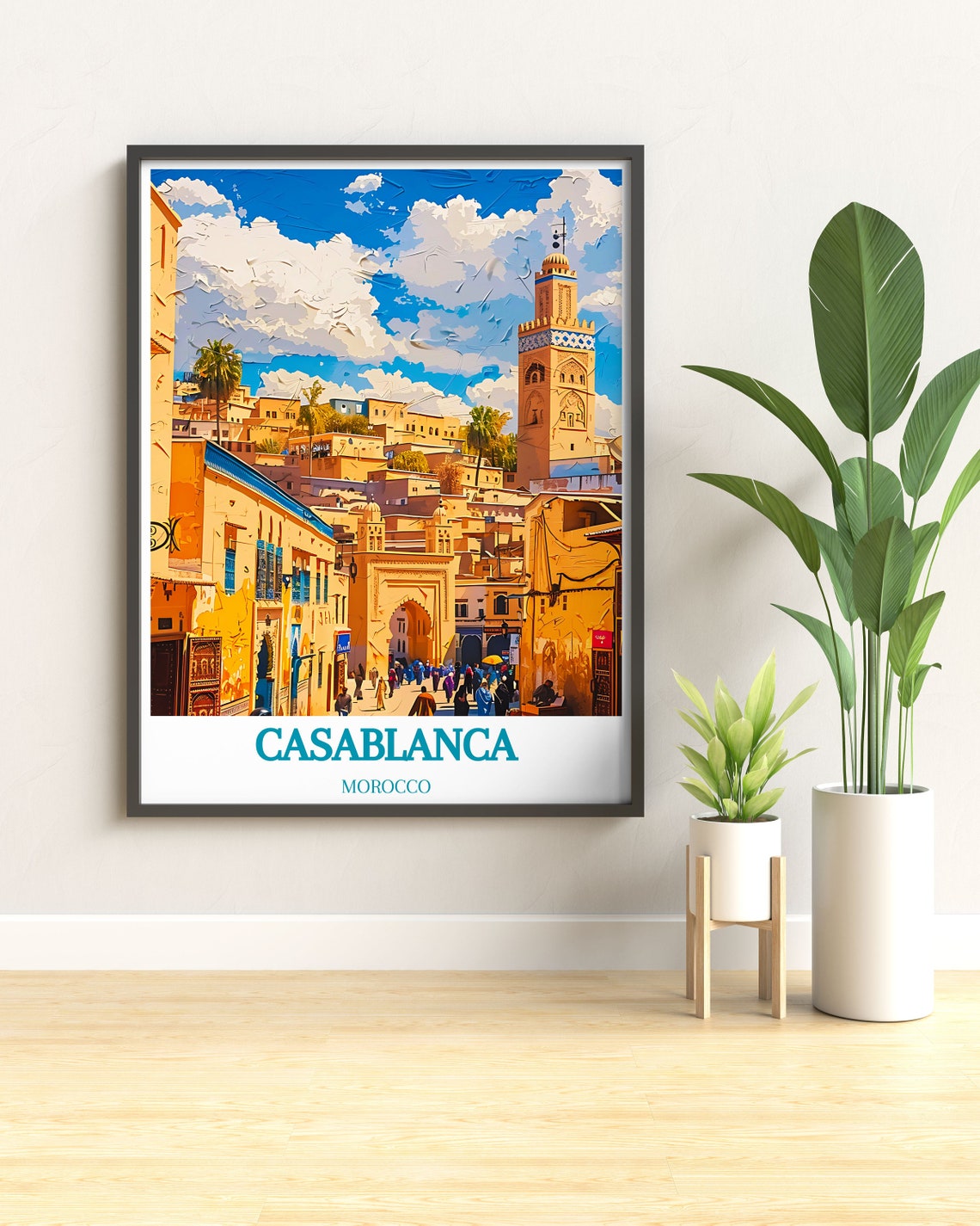 Casablanca Morocco Golden Medina Minaret Scene Sunset Travel Poster - Image 3