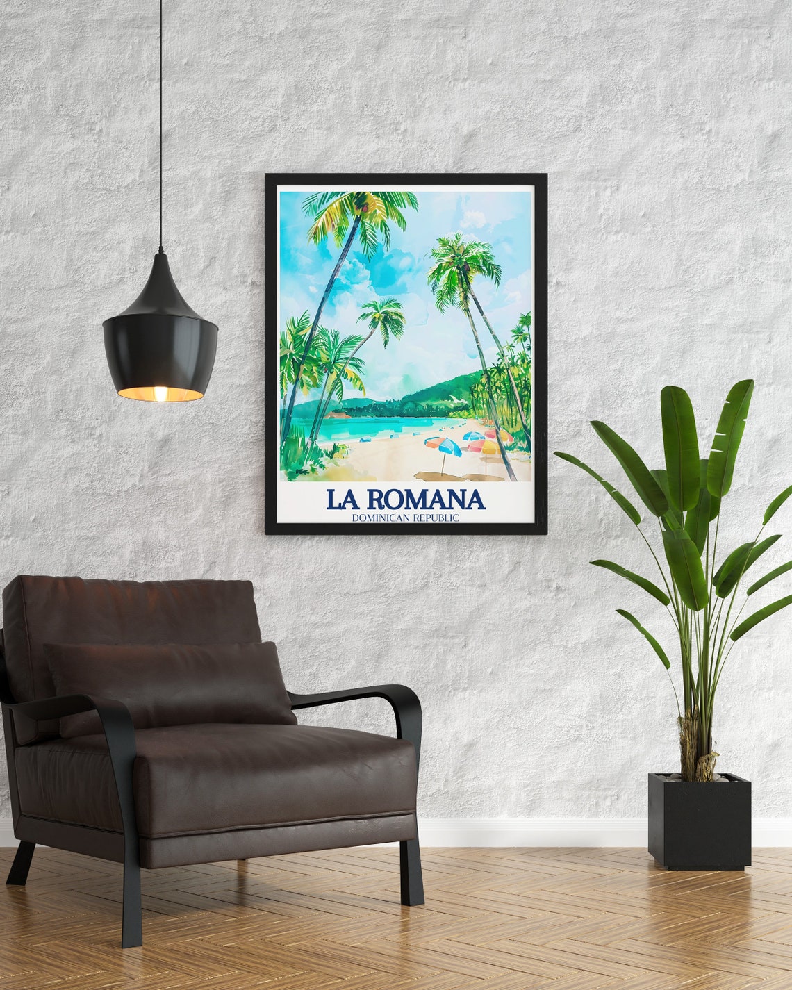 La Romana Dominican Republic Leaning Palms Beach Scene Poster - Image 2