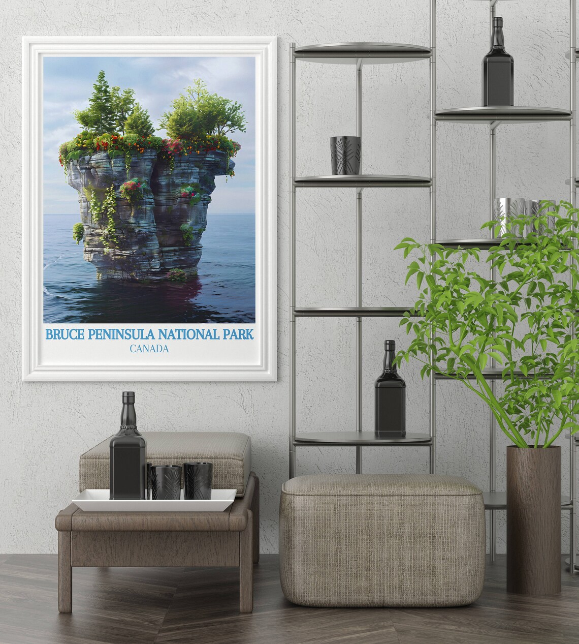 Bruce Peninsula Flowerpot Rock Formation Canada Travel Poster - Image 2