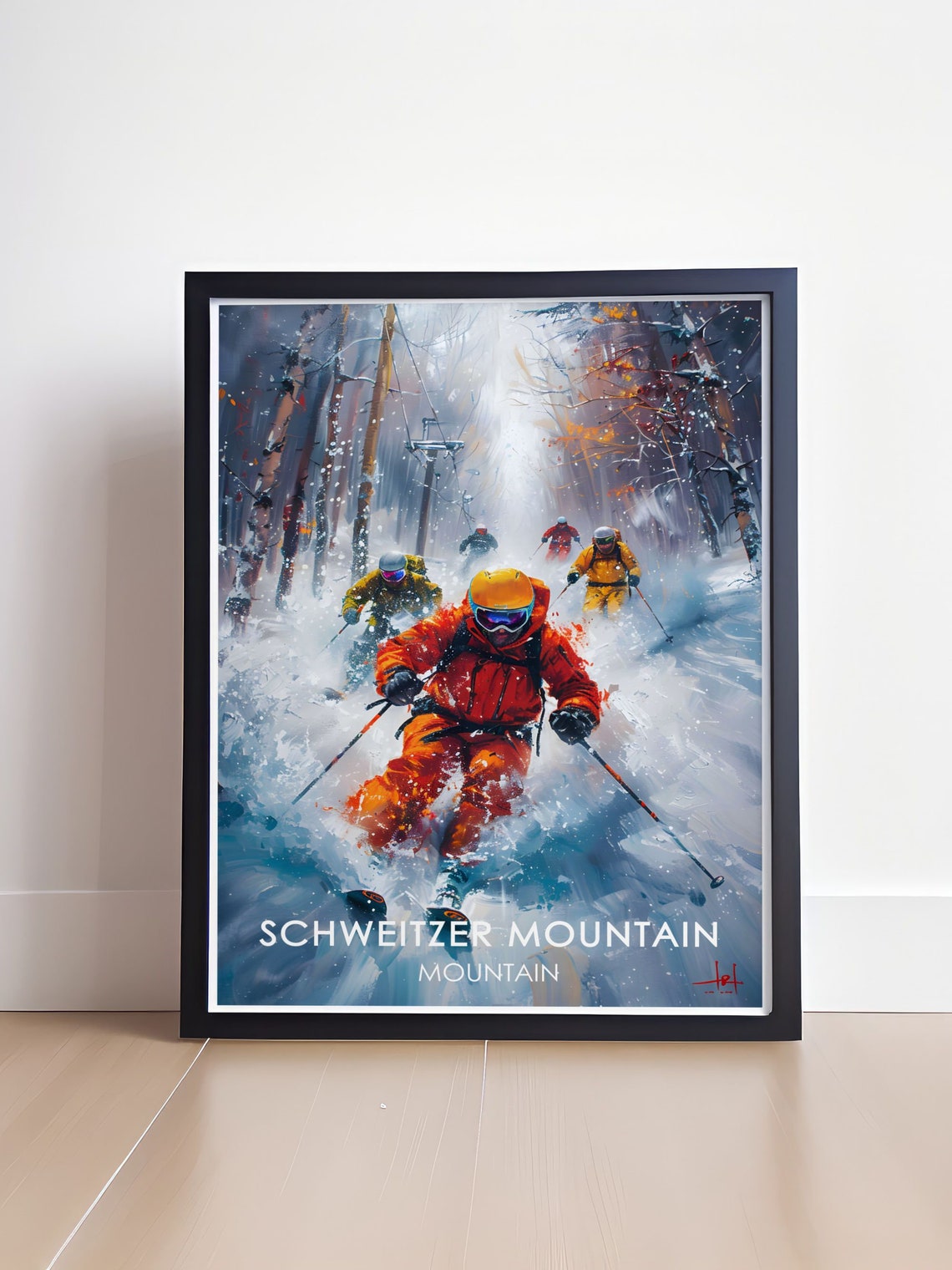 Schweitzer Mountain Powder Skiers Dynamic Idaho Ski Scene Poster - Image 4