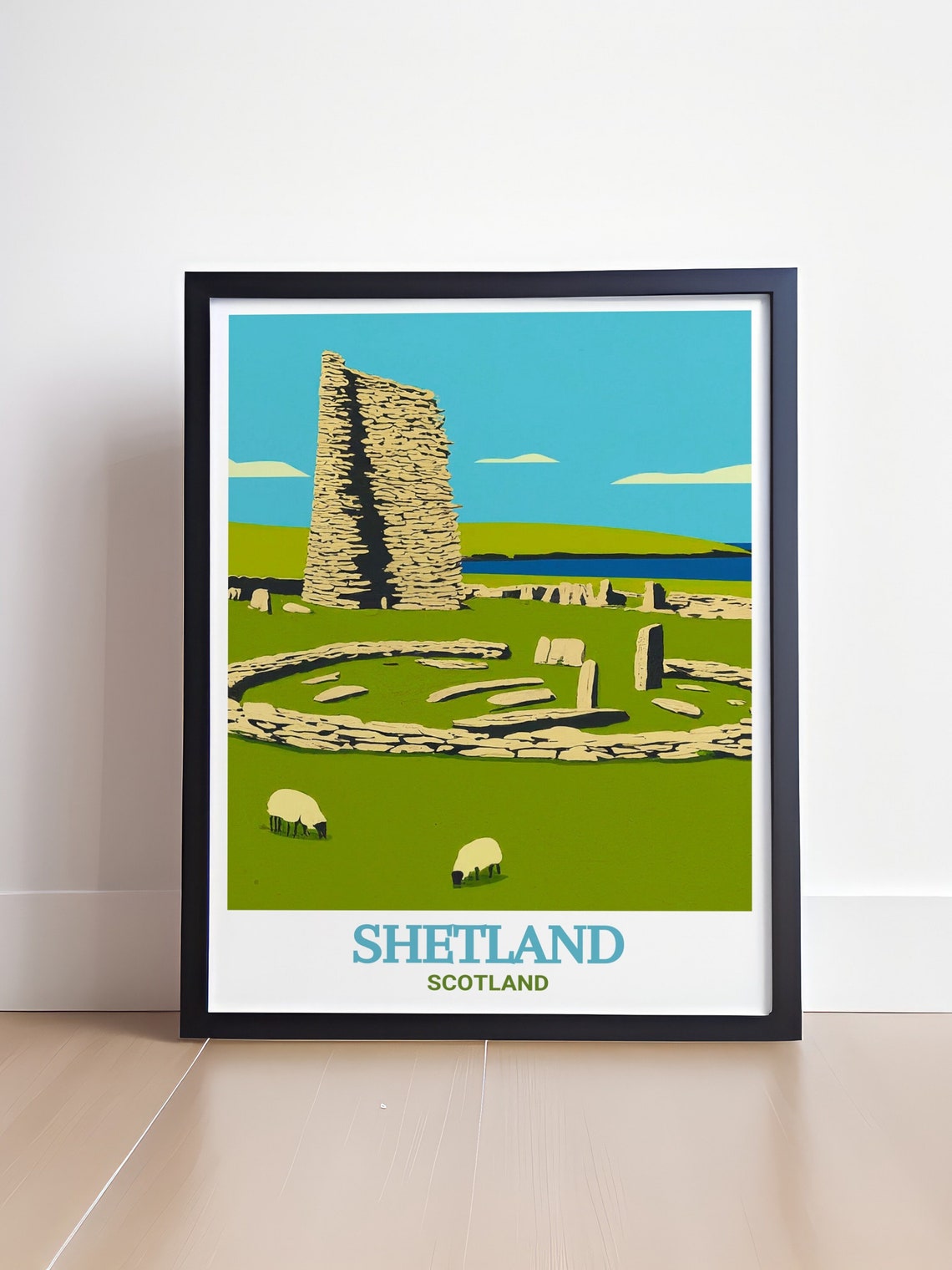 Shetland Scotland Ancient Stone Broch Tower Sheep Travel Poster - Image 4