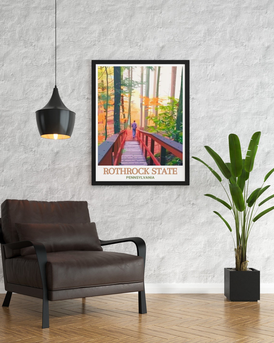 Rothrock State Pennsylvania Forest Bridge Autumn Hiker Poster - Image 3