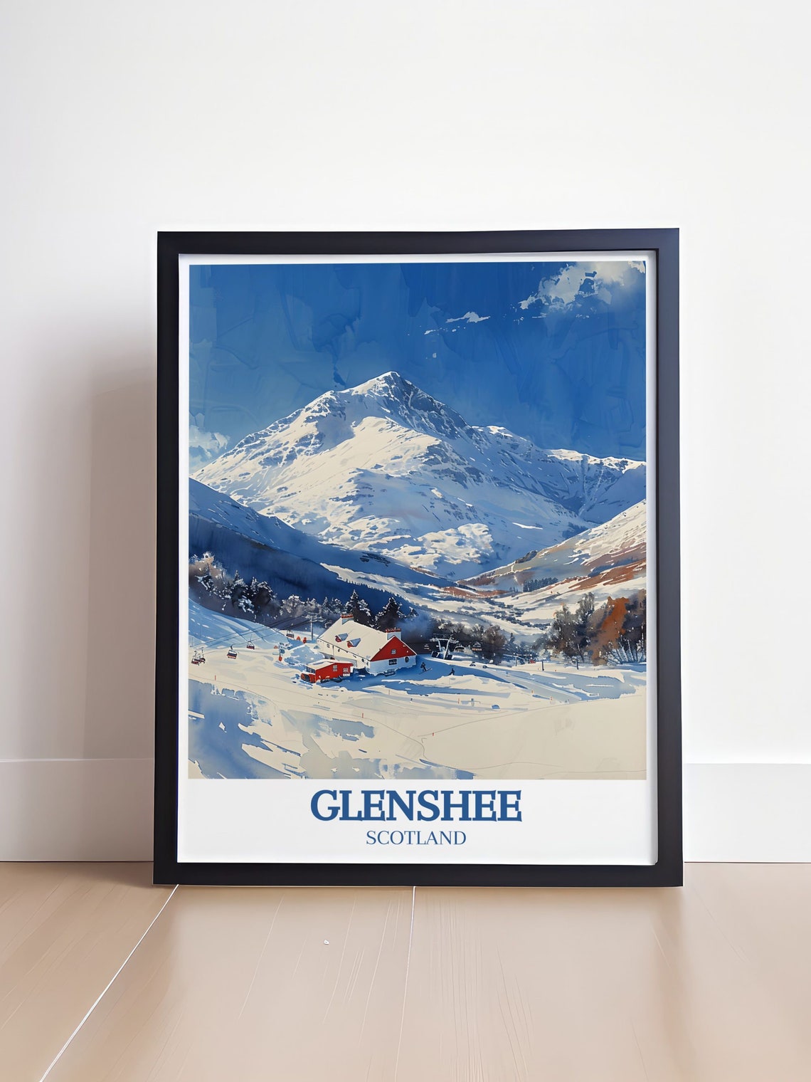 Glenshee Scotland Watercolor Ski Resort Red Lodge Travel Poster - Image 4