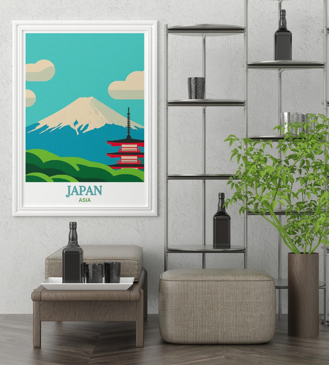 Mount Fuji Snowcapped Pagoda Japan Red Temple Retro Travel Poster - Image 3