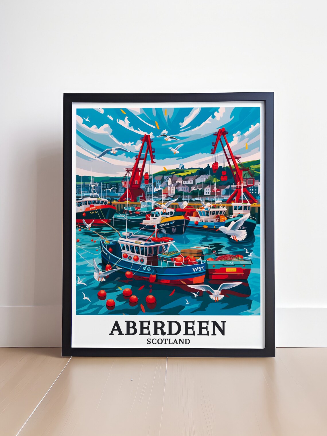 Aberdeen Harbour Colorful Fishing Boats Scotland Maritime Poster - Image 4