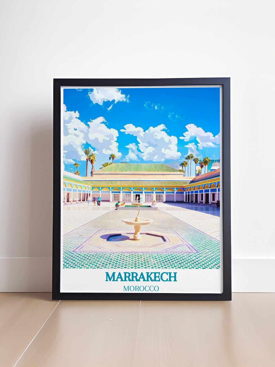Marrakech Bahia Palace Courtyard Fountain Mosaic Tiles Travel Poster - Image 4