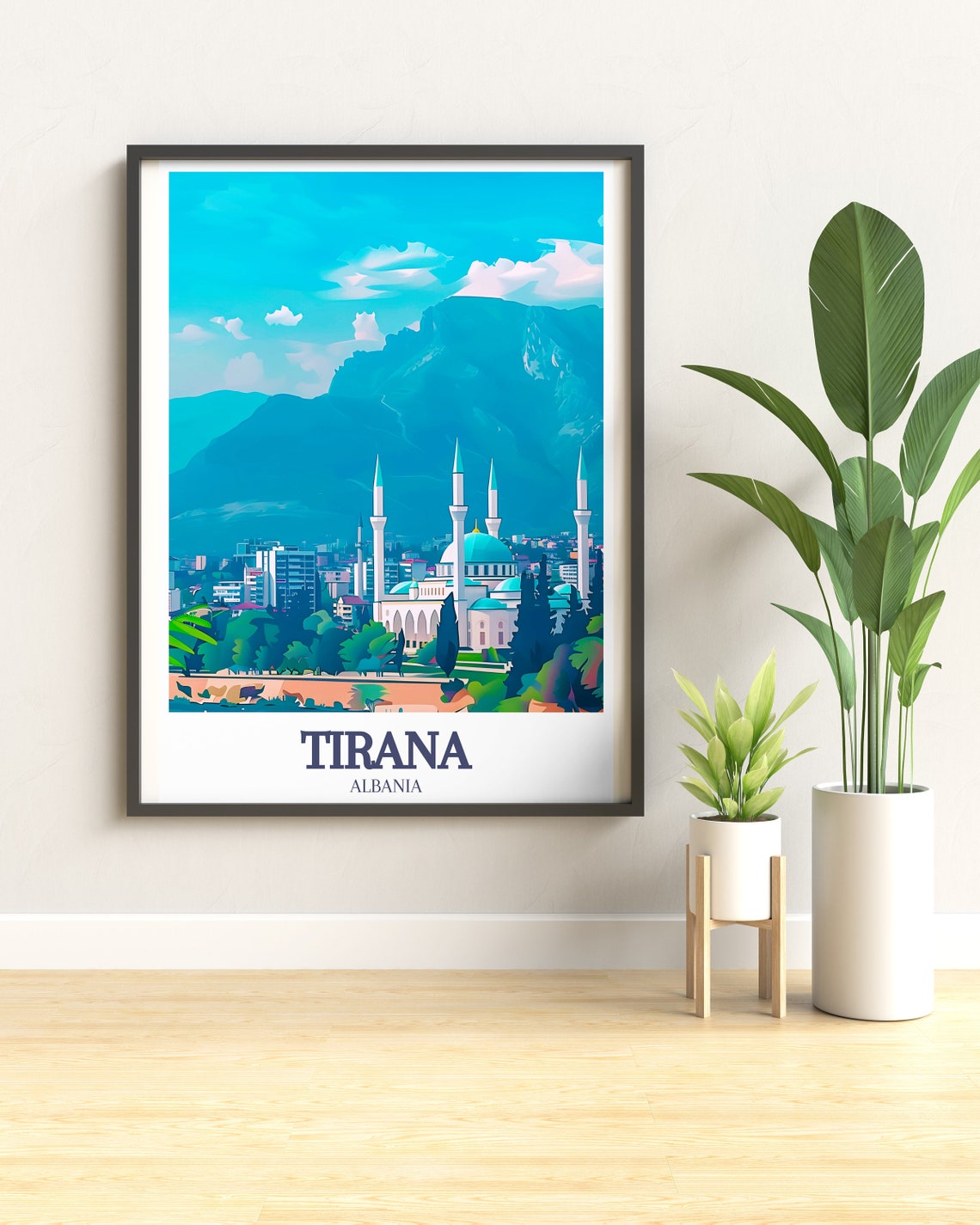 Tirana Albania Namazgah Mosque Mountain Vintage Travel Poster - Image 3