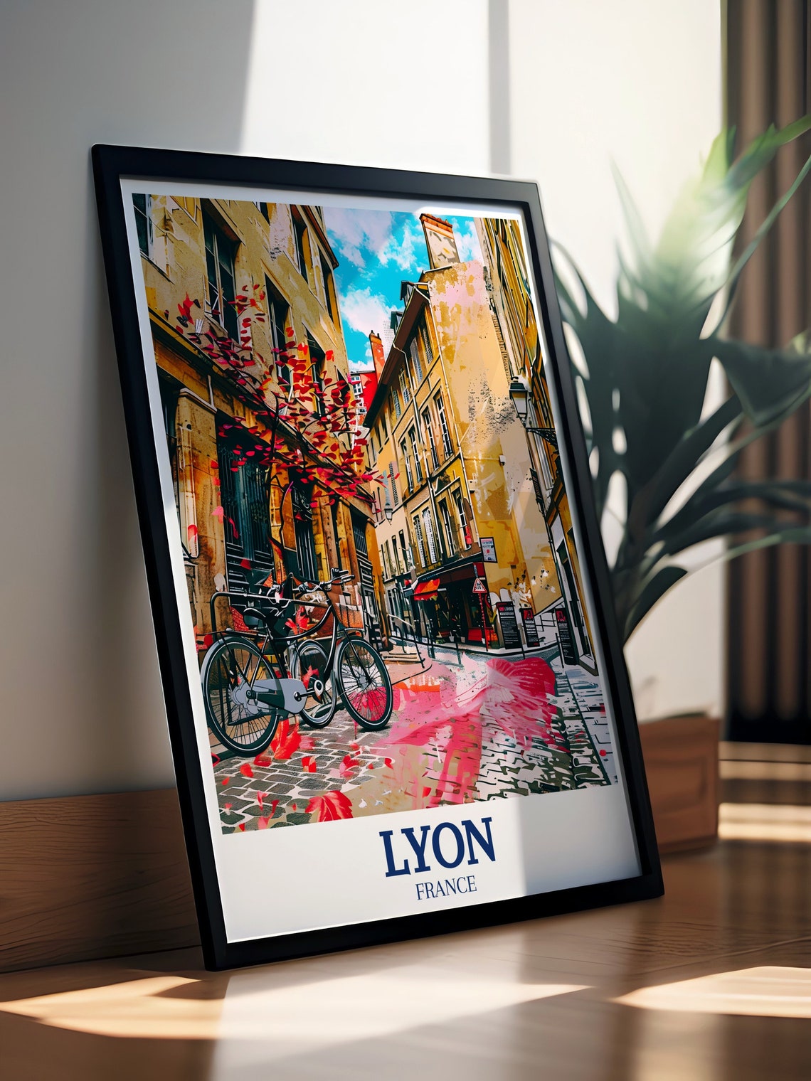 Lyon France Old Town Cobblestone Street With Bicycles Poster - Image 3