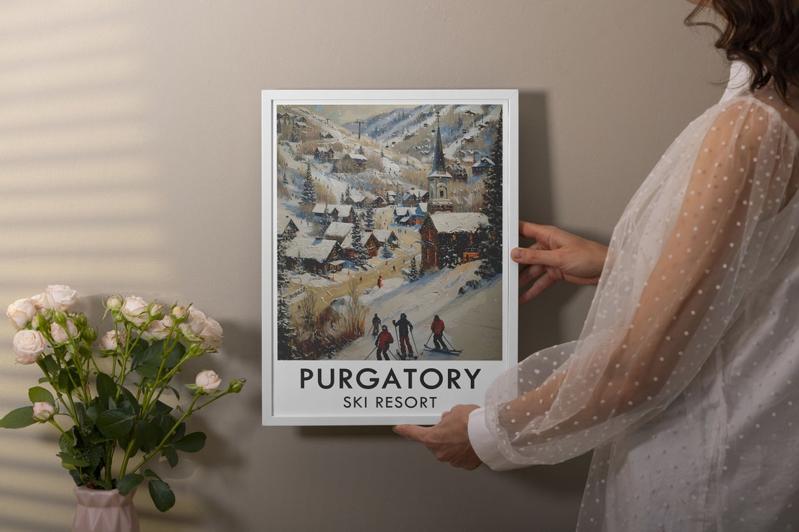 Purgatory Ski Resort Snowy Village With Skiers Colorado Travel Poster - Image 3