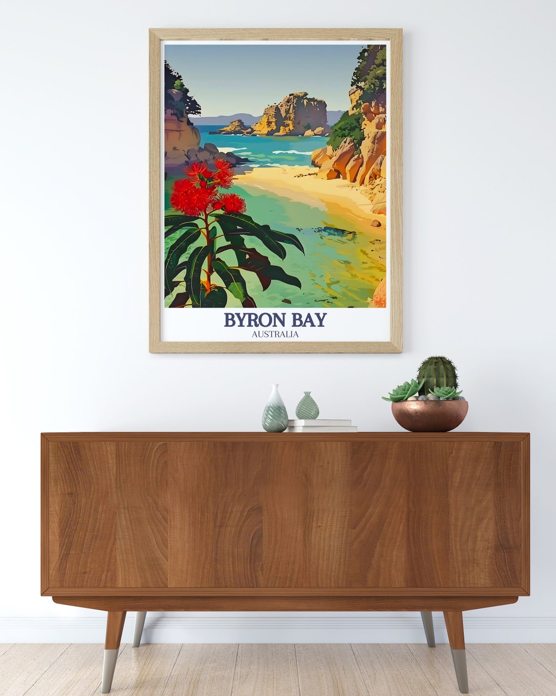 The Pass Byron Bay Cove Red Flowers Australia Coastal Wall Art - Image 3