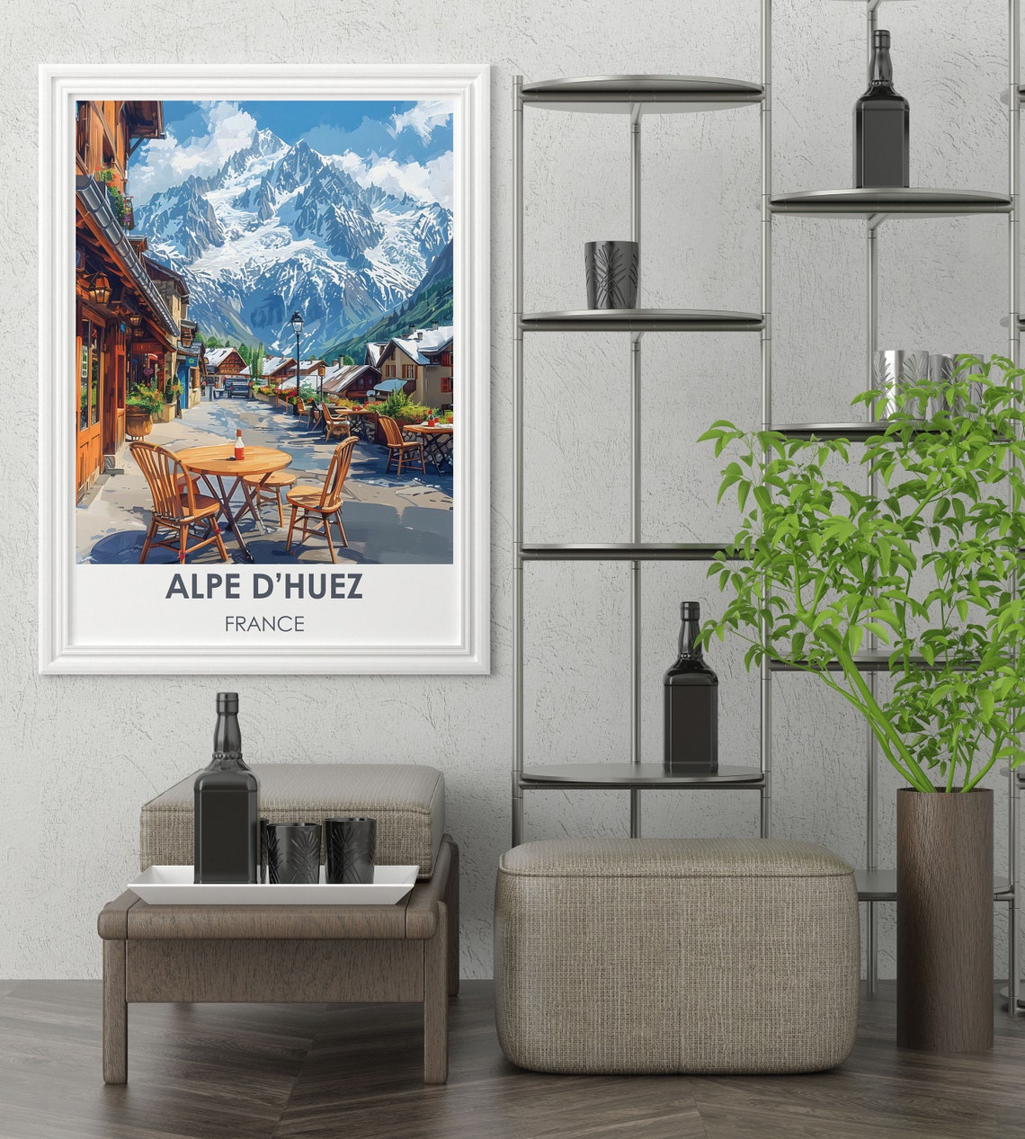 Alpe d'Huez France Alpine Village Cafe Street Summer Scene Poster - Image 4