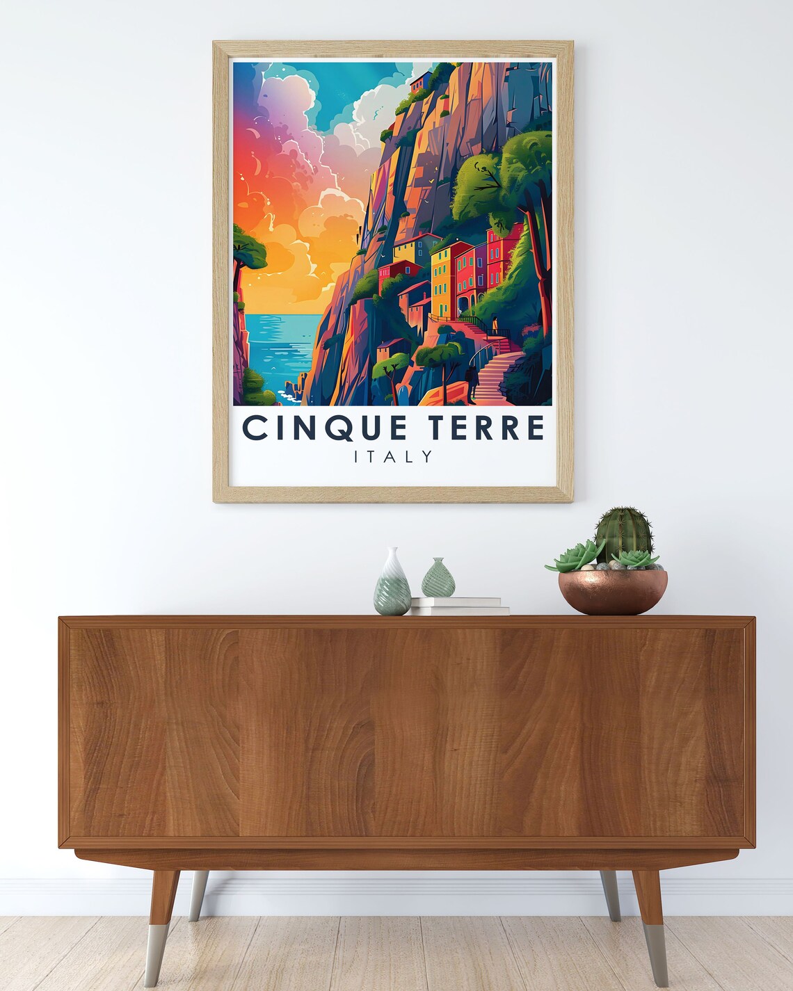 Cinque Terre Italy Sunset Canyon Hillside Village Scenic Poster - Image 2