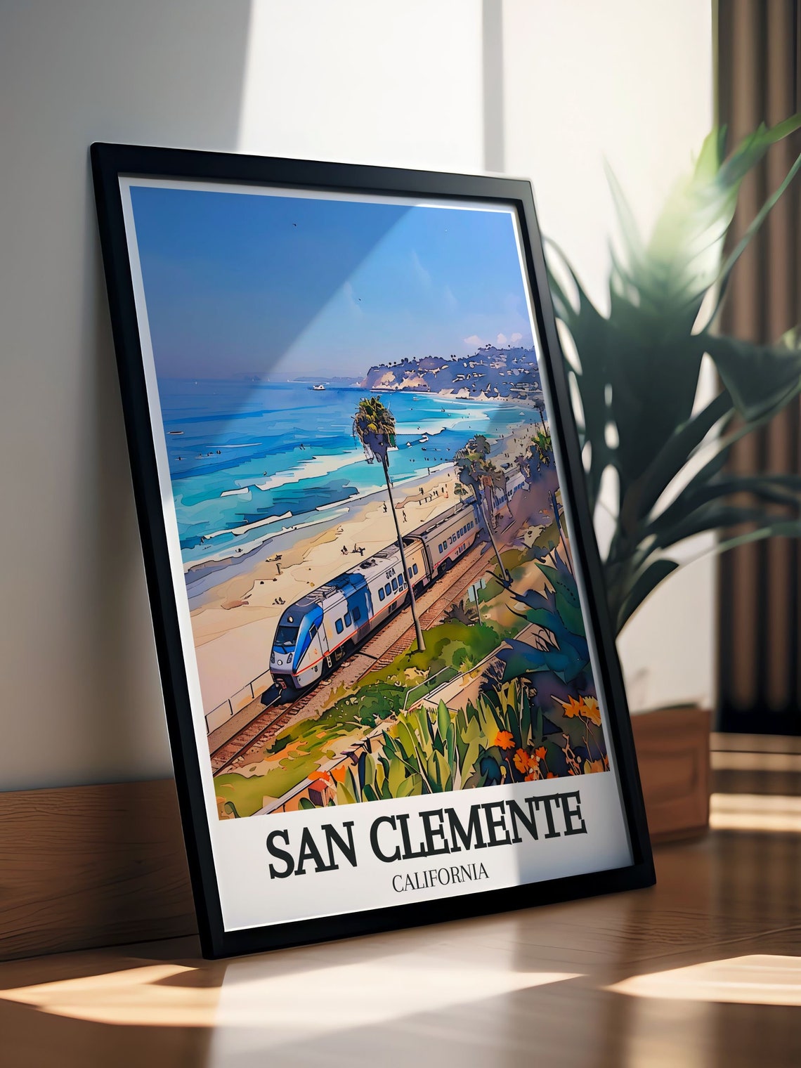 San Clemente California Coastal Train Palm Trees Travel Poster - Image 2