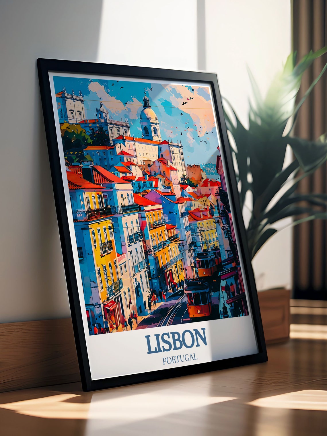 Lisbon Travel Poster Chiado District And Santa Justa Lift Lisbon Wall Art Travel Art Of Lisbons Chiado District Santa Justa Lift - Image 2