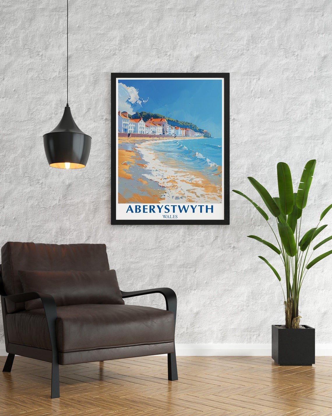 Aberystwyth Beach Golden Sand Rolling Waves Wales Travel Poster - Image 3