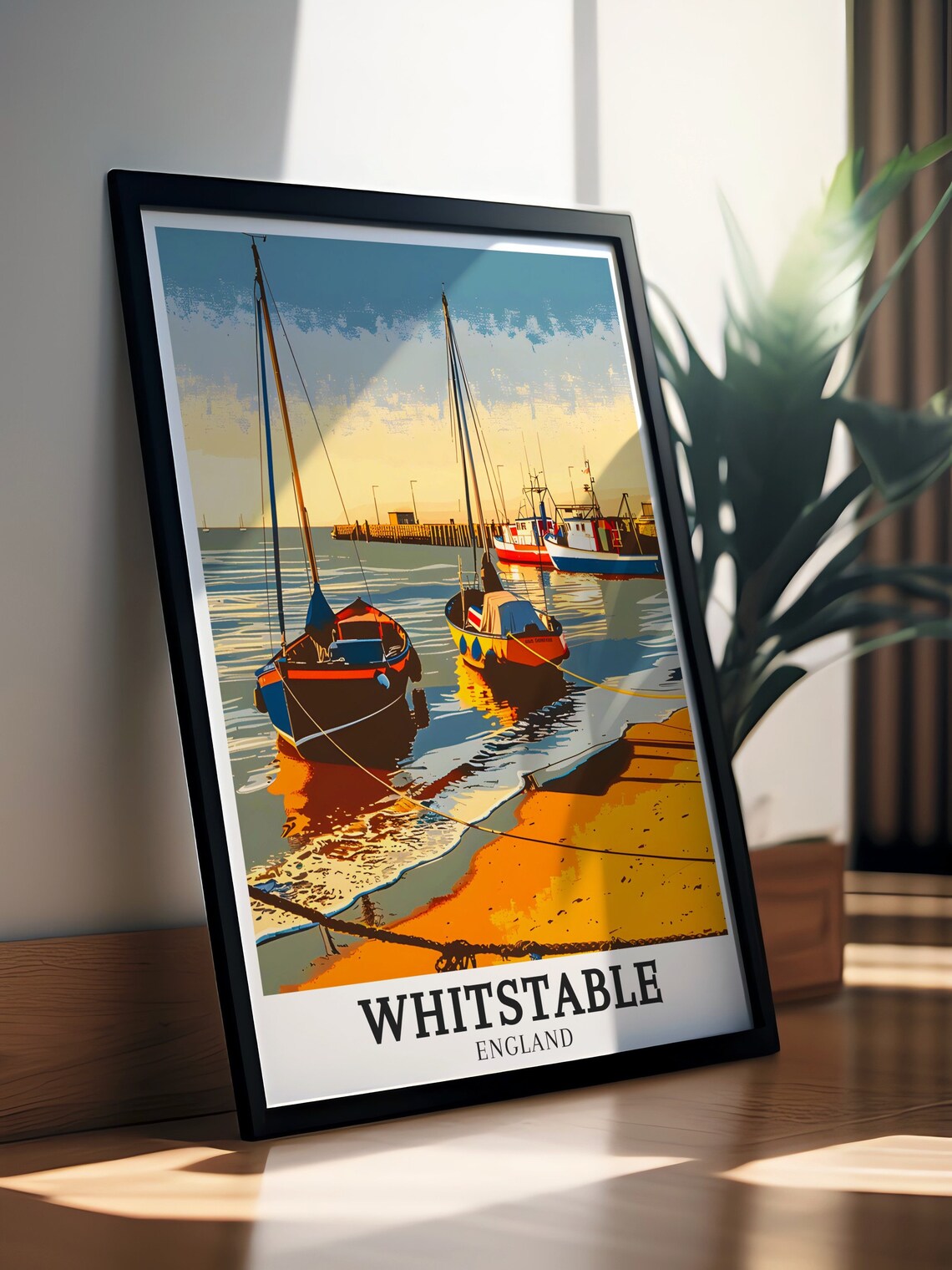 Whitstable England Fishing Boats Golden Sunset Travel Poster - Image 2