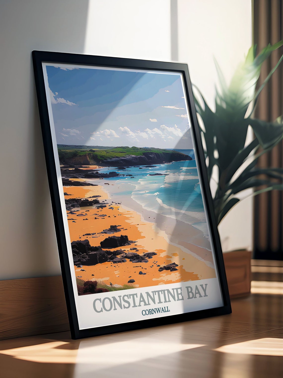 Constantine Bay Cornwall Rocky Coast Waves Seascape Poster Art - Image 2