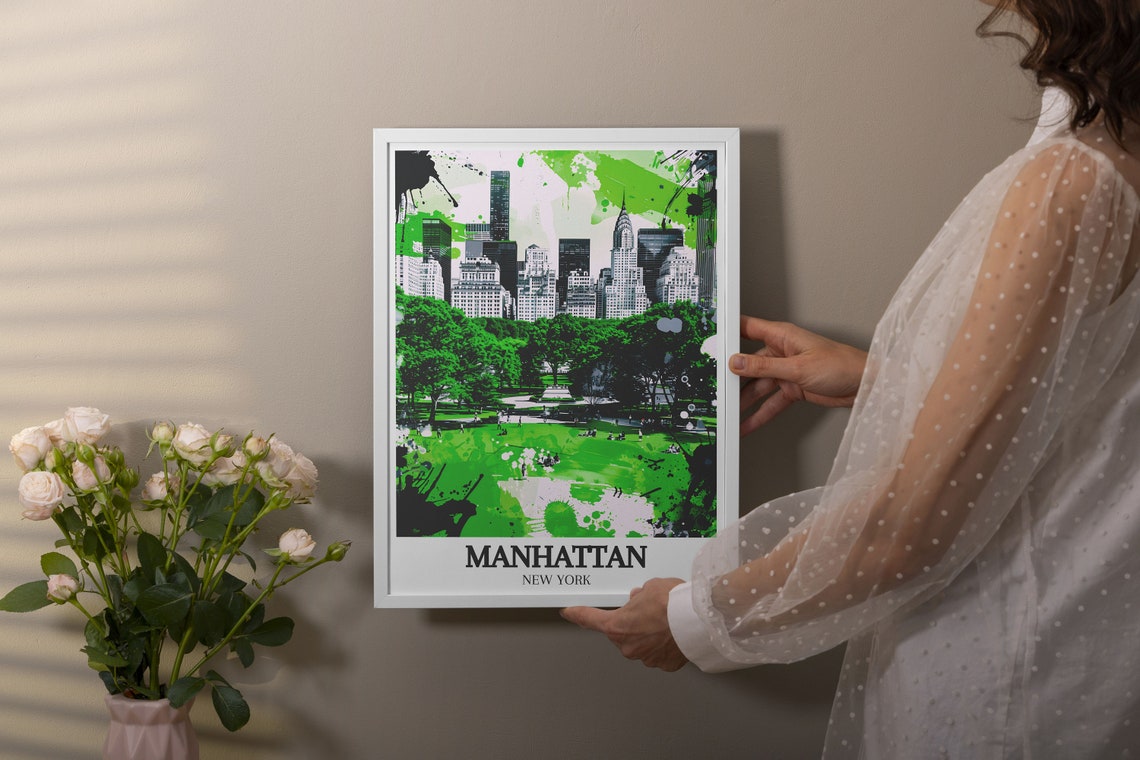 Manhattan New York Central Park Green Splash City Art Poster - Image 2